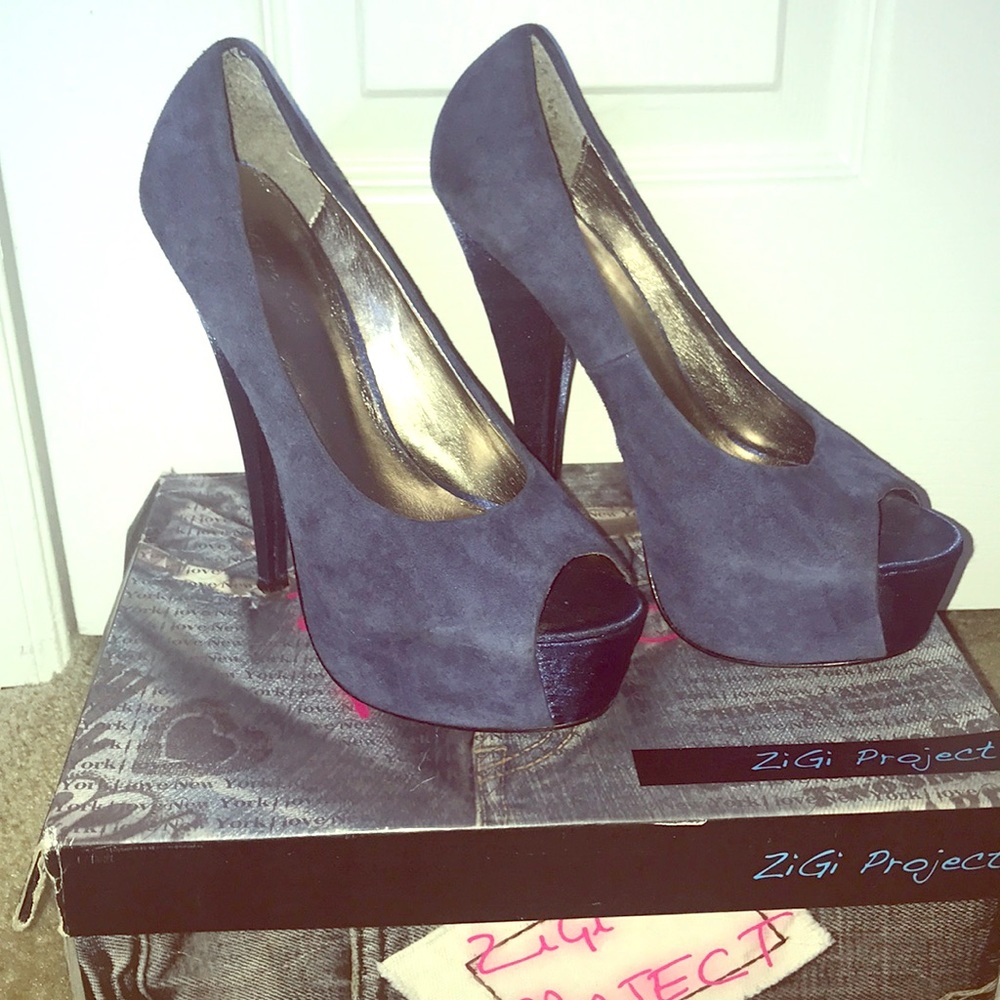 Royal Blue Zigi Project Platform Pumps-Open Toed
